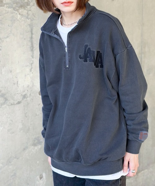Java（ジャバ）の「《JaVaジャバ コラボ》こなれヴインテージ。ロゴ刺繍ハーフジップピグメントプルオーバー（スウェット・レディース・イエロー/チャコール/ブルー・LARGE/MEDIUM/SMALL/X-LARGE/XX-LARGE）」の13枚目の写真