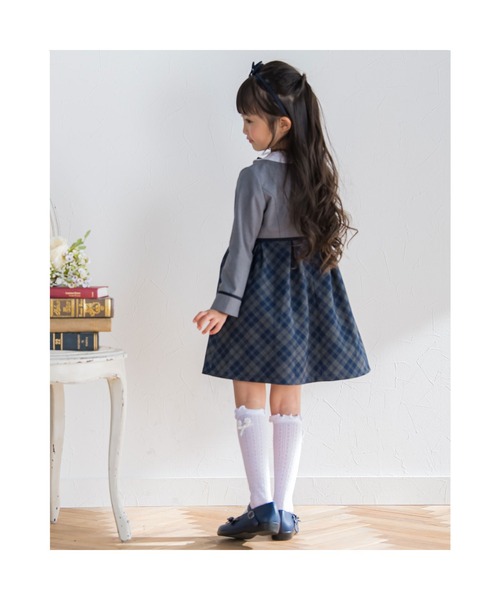 BeBe（ベベ）の「BeBe/フォーマルチェックワンピースノーカラー