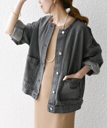 ノーカラー デニム ブルゾン［SHIPS any DENIM］