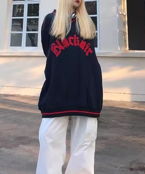 Vipoa(ヴィポア)の「ユニフォーム風オーバーサイズVネックスウェット(Tシャツ/カットソー・レディース・ブラック/ネイビー・FREE)」の15枚目の写真