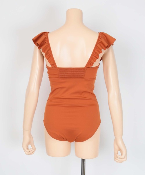 seea オレンジ系幾何学模様ワンピース水着 S seea オレンジ系幾何学