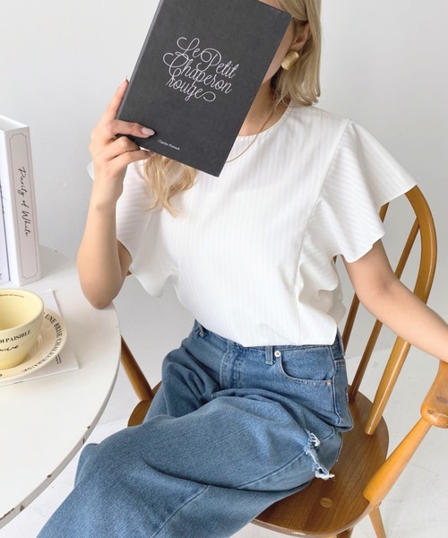 MSGM ストライプ フリル 半袖シャツ ブラウス MSGM（エムエスジーエム）ストライプフリルシャツプルオーバー