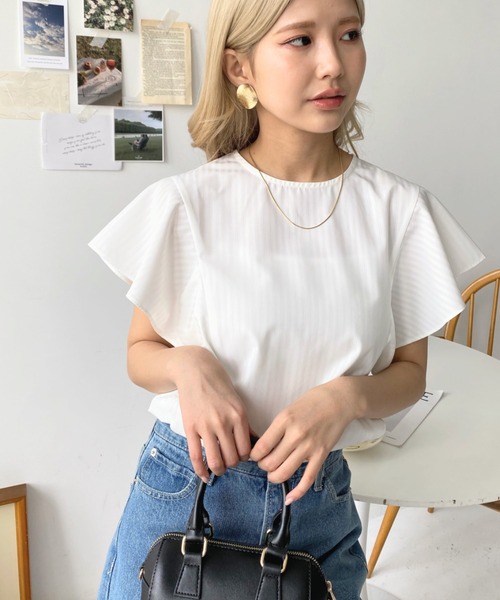 MSGM ストライプ フリル 半袖シャツ ブラウス MSGM｜フリルデザインストライプシャツ