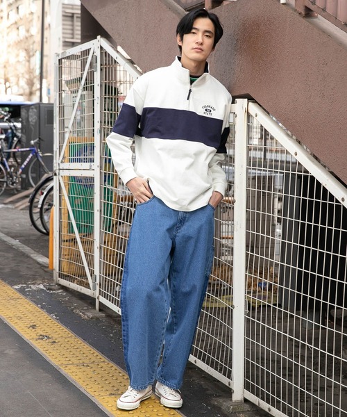 niko and...(ニコアンド)の「ハーフジップロゴプルオーバー(Tシャツ/カットソー・メンズ・パープル/ネイビー/グリーン/オフホワイト・MEDIUM/LARGE)」の5枚目の写真