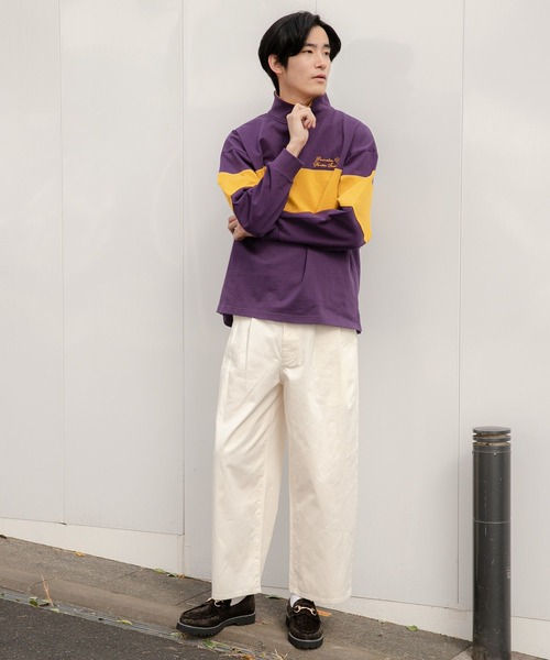 niko and...(ニコアンド)の「ハーフジップロゴプルオーバー(Tシャツ/カットソー・メンズ・パープル/ネイビー/グリーン/オフホワイト・MEDIUM/LARGE)」の12枚目の写真