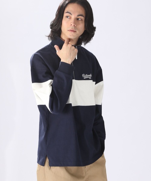 niko and...(ニコアンド)の「ハーフジップロゴプルオーバー(Tシャツ/カットソー・メンズ・パープル/ネイビー/グリーン/オフホワイト・MEDIUM/LARGE)」の16枚目の写真