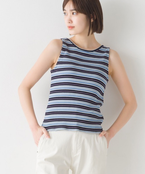 OMNES（オムネス）の「2way マルチボーダーフライスリブタンクトップ（タンクトップ・レディース・ブルー/ネイビー/イエロー/ベージュ・FREE）」の2枚目の写真