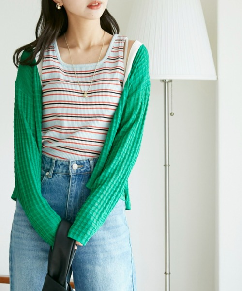 OMNES（オムネス）の「2way マルチボーダーフライスリブタンクトップ（タンクトップ・レディース・ブルー/ネイビー/イエロー/ベージュ・FREE）」の3枚目の写真