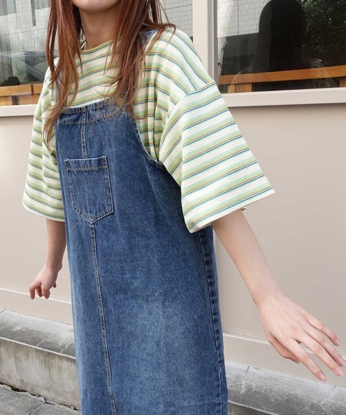 CORNERS（コーナーズ）の「マルチカラーボーダーワッフルオーバーサイズTシャツ（Tシャツ/カットソー・レディース・オレンジ/ブルー/アイボリー・M）」の4枚目の写真