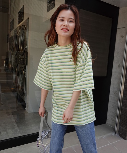 CORNERS（コーナーズ）の「マルチカラーボーダーワッフルオーバーサイズTシャツ（Tシャツ/カットソー・レディース・オレンジ/ブルー/アイボリー・M）」の13枚目の写真