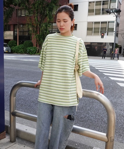 CORNERS（コーナーズ）の「マルチカラーボーダーワッフルオーバーサイズTシャツ（Tシャツ/カットソー・レディース・オレンジ/ブルー/アイボリー・M）」の20枚目の写真