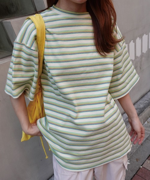 CORNERS（コーナーズ）の「マルチカラーボーダーワッフルオーバーサイズTシャツ（Tシャツ/カットソー・レディース・オレンジ/ブルー/アイボリー・M）」の21枚目の写真