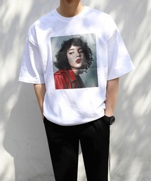 オーバーサイズ フォトプリント クルーネック半袖Tシャツ