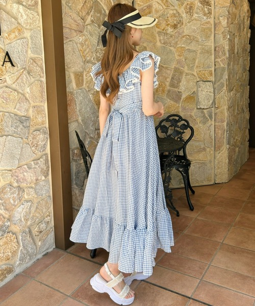 Loueme（ルエム）の「ギンガムチェック2WAYオフショルフリルワンピース