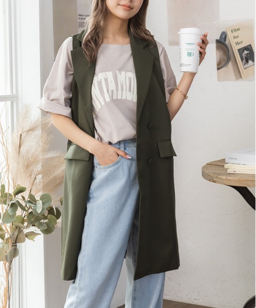 COCOMOMO（ココモモ）の「テーラード ロングジレ（ベスト・レディース・ブラック/カーキ/ブラウン・M/L/XL）」の4枚目の写真