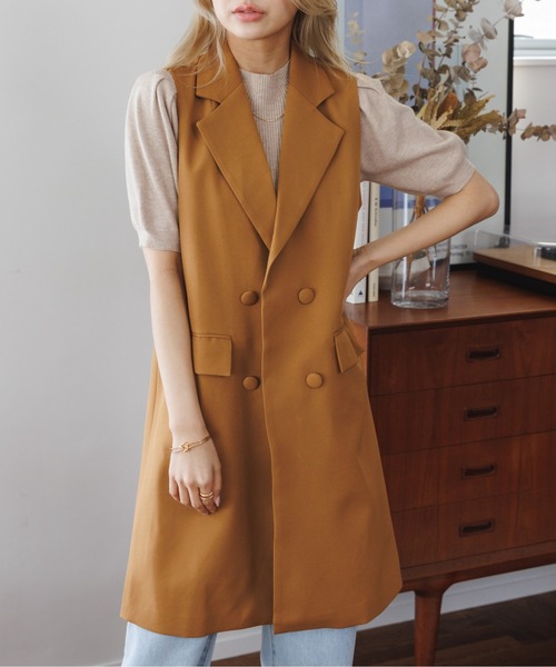 COCOMOMO（ココモモ）の「テーラード ロングジレ（ベスト・レディース・ブラック/カーキ/ブラウン・M/L/XL）」の6枚目の写真