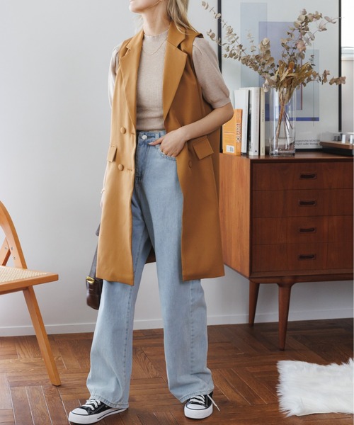 COCOMOMO（ココモモ）の「テーラード ロングジレ（ベスト・レディース・ブラック/カーキ/ブラウン・M/L/XL）」の13枚目の写真