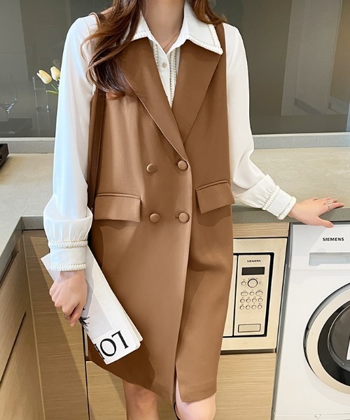 COCOMOMO（ココモモ）の「テーラード ロングジレ（ベスト・レディース・ブラック/カーキ/ブラウン・M/L/XL）」の21枚目の写真