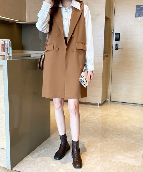 COCOMOMO（ココモモ）の「テーラード ロングジレ（ベスト・レディース・ブラック/カーキ/ブラウン・M/L/XL）」の18枚目の写真