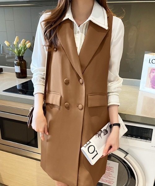 COCOMOMO（ココモモ）の「テーラード ロングジレ（ベスト・レディース・ブラック/カーキ/ブラウン・M/L/XL）」の17枚目の写真