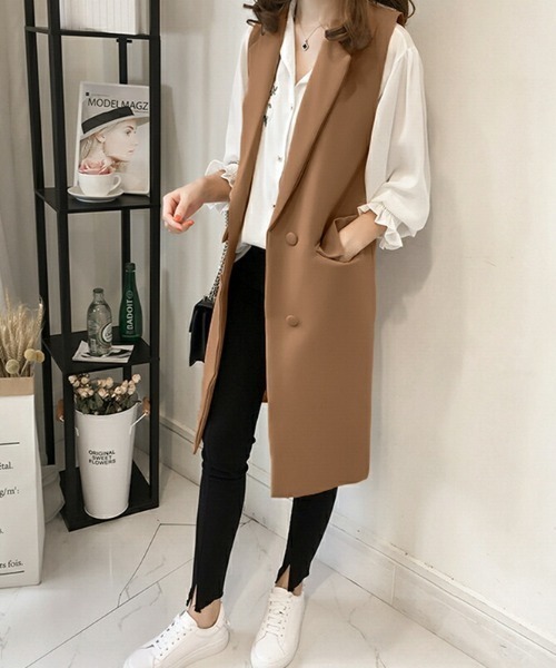 COCOMOMO（ココモモ）の「テーラード ロングジレ（ベスト・レディース・ブラック/カーキ/ブラウン・M/L/XL）」の15枚目の写真