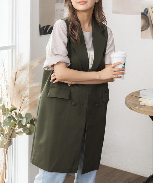 COCOMOMO（ココモモ）の「テーラード ロングジレ（ベスト・レディース・ブラック/カーキ/ブラウン・M/L/XL）」の7枚目の写真