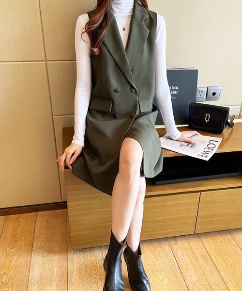 COCOMOMO（ココモモ）の「テーラード ロングジレ（ベスト・レディース・ブラック/カーキ/ブラウン・M/L/XL）」の9枚目の写真