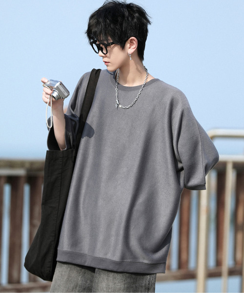 neos(ネオス)の「【neos -addictive design-】ビッグシルエット ミラノリブ ドルマン サマーニット セーター(ニット/セーター・メンズ・チャコールグレー/ブラック/グリーン/ホワイト/グレイッシュベージュ/ブルー/ワインレッド/ダークグレー/ブラウン・MEDIUM/LARGE)」の4枚目の写真