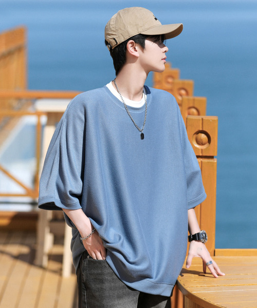 neos(ネオス)の「【neos -addictive design-】ビッグシルエット ミラノリブ ドルマン サマーニット セーター(ニット/セーター・メンズ・チャコールグレー/ブラック/グリーン/ホワイト/グレイッシュベージュ/ブルー/ワインレッド/ダークグレー/ブラウン・MEDIUM/LARGE)」の9枚目の写真