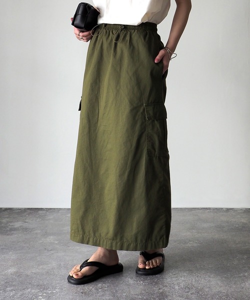 Riberry（リベリー）の「ウエストドロストカーゴタイトスカート（スカート・レディース・カーキ/オフホワイト/ブラック・MEDIUM）」の3枚目の写真