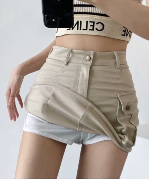 Silly（シリー）の「【万能着回しアイテム!大活躍♪】ストレッチカーゴ風ミニスカート（スカート・レディース・ブラック/グリーン/ブラウン/ベージュ・SMALL/MEDIUM/LARGE）」の10枚目の写真