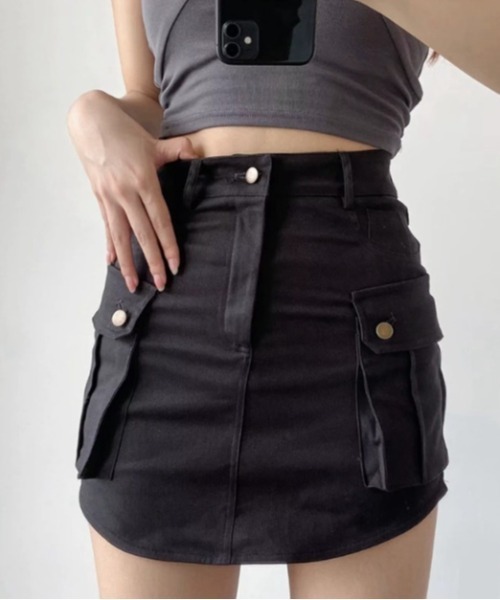 Silly（シリー）の「【万能着回しアイテム!大活躍♪】ストレッチカーゴ風ミニスカート（スカート・レディース・ブラック/グリーン/ブラウン/ベージュ・SMALL/MEDIUM/LARGE）」の11枚目の写真