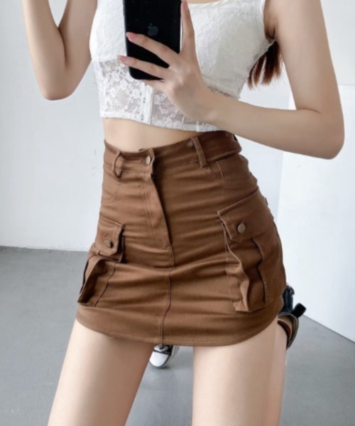 Silly（シリー）の「【万能着回しアイテム!大活躍♪】ストレッチカーゴ風ミニスカート（スカート・レディース・ブラック/グリーン/ブラウン/ベージュ・SMALL/MEDIUM/LARGE）」の19枚目の写真