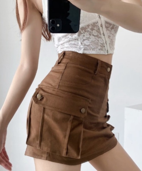 Silly（シリー）の「【万能着回しアイテム!大活躍♪】ストレッチカーゴ風ミニスカート（スカート・レディース・ブラック/グリーン/ブラウン/ベージュ・SMALL/MEDIUM/LARGE）」の22枚目の写真
