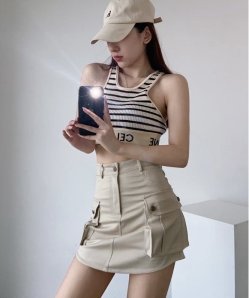 Silly（シリー）の「【万能着回しアイテム!大活躍♪】ストレッチカーゴ風ミニスカート（スカート・レディース・ブラック/グリーン/ブラウン/ベージュ・SMALL/MEDIUM/LARGE）」の7枚目の写真