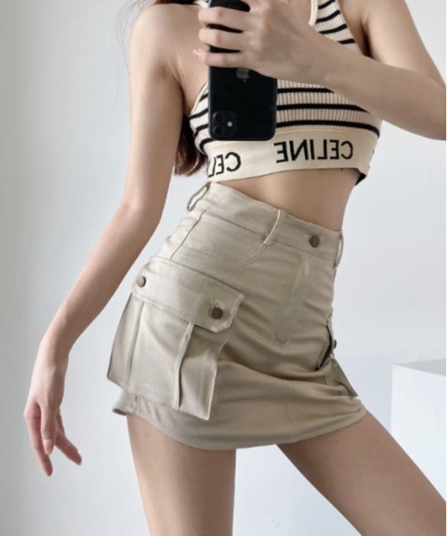 Silly（シリー）の「【万能着回しアイテム!大活躍♪】ストレッチカーゴ風ミニスカート（スカート・レディース・ブラック/グリーン/ブラウン/ベージュ・SMALL/MEDIUM/LARGE）」の8枚目の写真