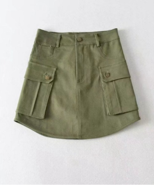 Silly（シリー）の「【万能着回しアイテム!大活躍♪】ストレッチカーゴ風ミニスカート（スカート・レディース・ブラック/グリーン/ブラウン/ベージュ・SMALL/MEDIUM/LARGE）」の5枚目の写真