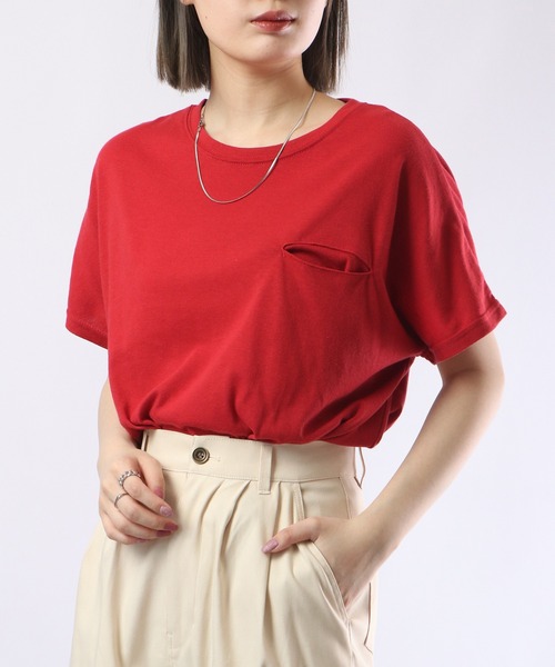 FUNALIVE(ファンアライブ)の「PAGE ONE TC天竺接触冷感ラウンドヘム PO(Tシャツ/カットソー・レディース・レッド/グリーン系/グレイッシュベージュ/ブラック/オフホワイト・M-L)」の2枚目の写真