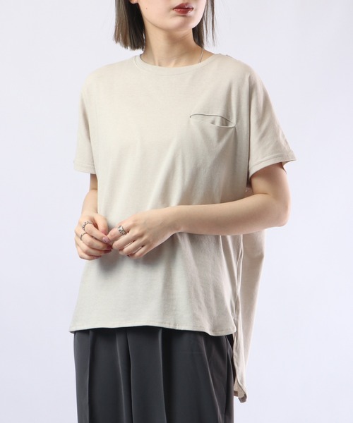 FUNALIVE(ファンアライブ)の「PAGE ONE TC天竺接触冷感ラウンドヘム PO(Tシャツ/カットソー・レディース・レッド/グリーン系/グレイッシュベージュ/ブラック/オフホワイト・M-L)」の4枚目の写真