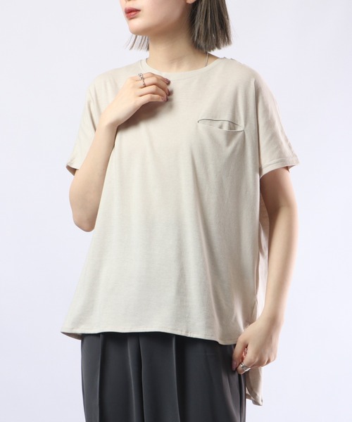 FUNALIVE(ファンアライブ)の「PAGE ONE TC天竺接触冷感ラウンドヘム PO(Tシャツ/カットソー・レディース・レッド/グリーン系/グレイッシュベージュ/ブラック/オフホワイト・M-L)」の9枚目の写真