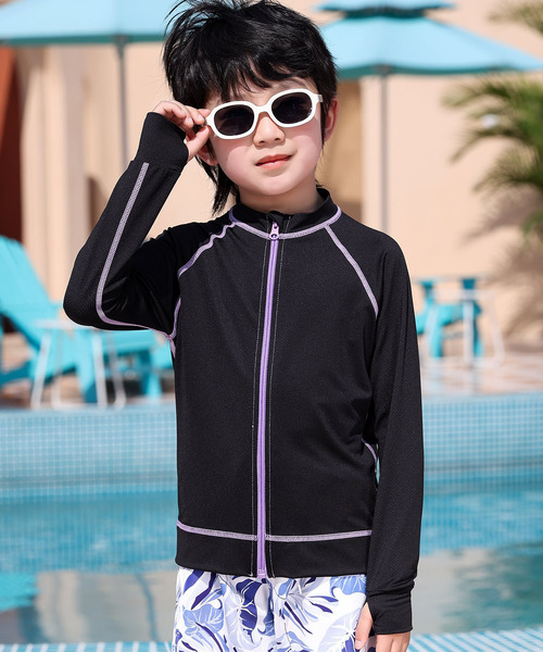 セール】キッズ 長袖ネームタグとサムホール付きラッシュガード