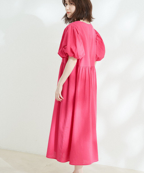Jayro（ジャイロ）の「綿麻スクエアネックバルーン袖ワンピース（ワンピース・レディース・ブラック/ネイビー/ピンク・M）」の11枚目の写真