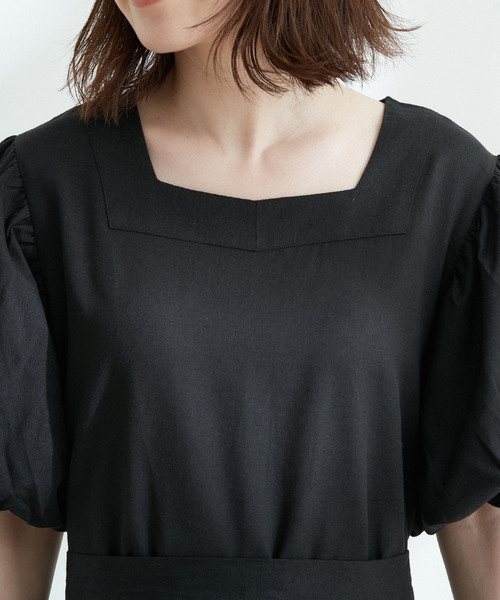 Jayro（ジャイロ）の「綿麻スクエアネックバルーン袖ワンピース（ワンピース・レディース・ブラック/ネイビー/ピンク・M）」の15枚目の写真