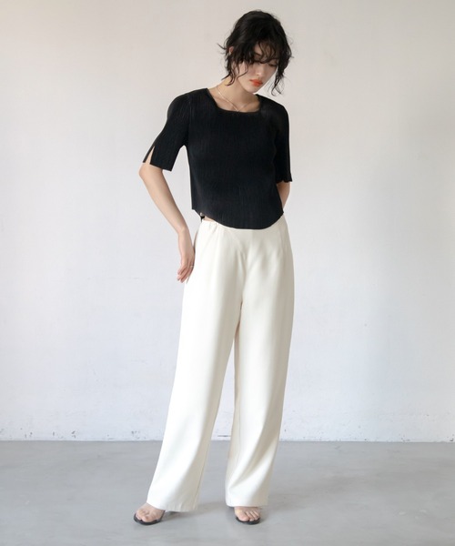 プリーツスクエアネックシアートップス（Tシャツ/カットソー