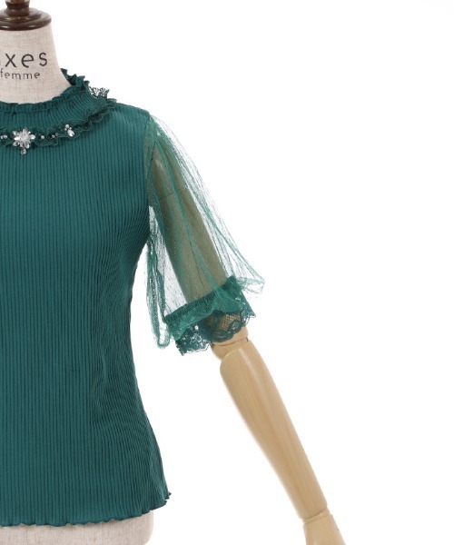 axes femme(アクシーズファム)の「ビジュー付チュール袖トップス(Tシャツ/カットソー・レディース・ブラック/ブルーグリーン/ホワイト・FREE)」の22枚目の写真