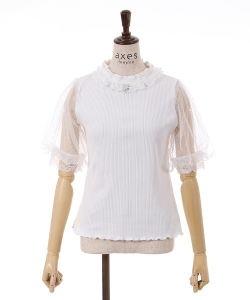 axes femme(アクシーズファム)の「ビジュー付チュール袖トップス(Tシャツ/カットソー・レディース・ブラック/ブルーグリーン/ホワイト・FREE)」の21枚目の写真