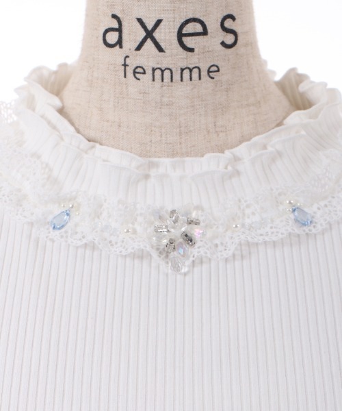 axes femme(アクシーズファム)の「ビジュー付チュール袖トップス(Tシャツ/カットソー・レディース・ブラック/ブルーグリーン/ホワイト・FREE)」の16枚目の写真