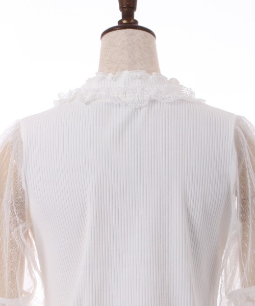 axes femme(アクシーズファム)の「ビジュー付チュール袖トップス(Tシャツ/カットソー・レディース・ブラック/ブルーグリーン/ホワイト・FREE)」の15枚目の写真