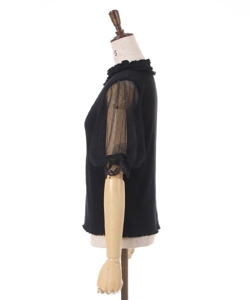 axes femme(アクシーズファム)の「ビジュー付チュール袖トップス(Tシャツ/カットソー・レディース・ブラック/ブルーグリーン/ホワイト・FREE)」の11枚目の写真