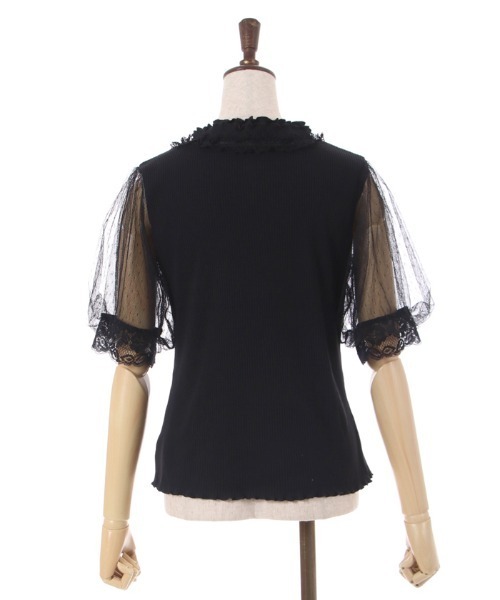 axes femme(アクシーズファム)の「ビジュー付チュール袖トップス(Tシャツ/カットソー・レディース・ブラック/ブルーグリーン/ホワイト・FREE)」の10枚目の写真